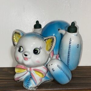 Vintage ceramic cat condiment set mid-century peace made in Japan